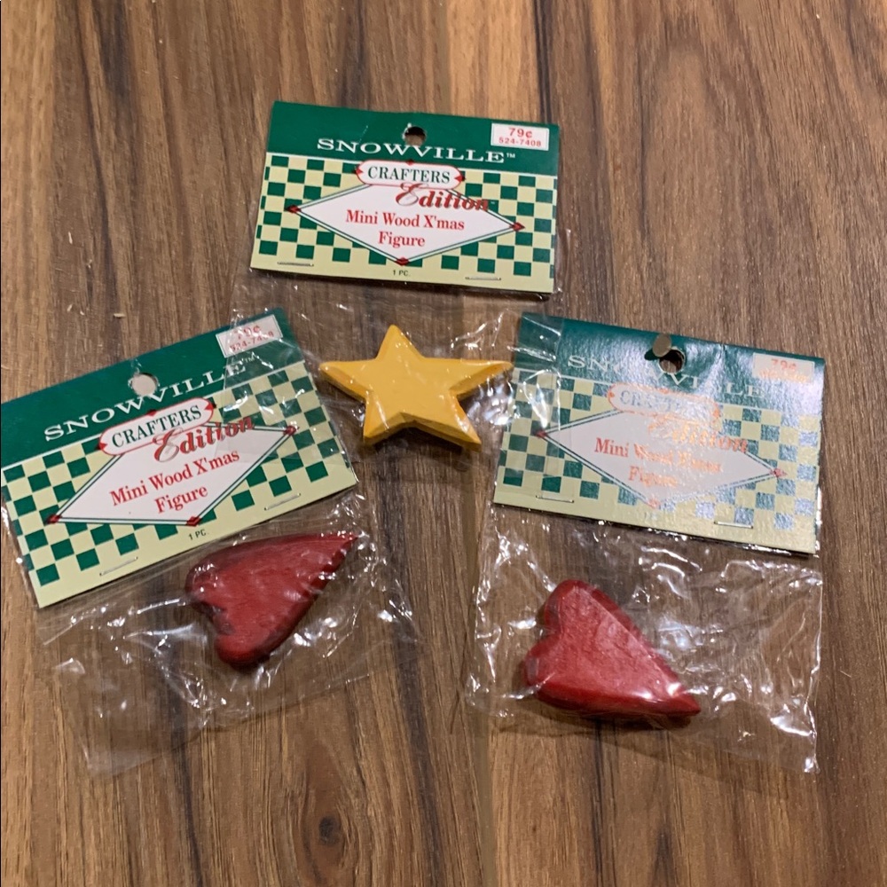 Vintage Wooden rustic primative style 3 count for crafting 1” long ornaments